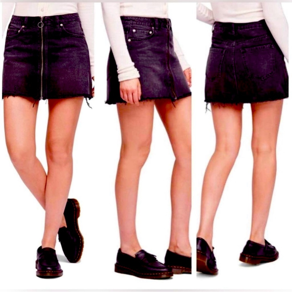 Free People Black Denim Skirt